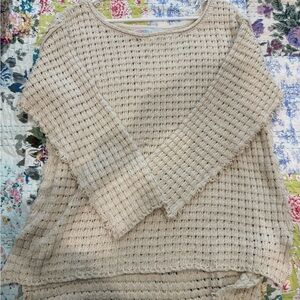 FP Beach Open-Weave Scoop Neck Sweater in Beige
